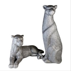 Silver Metallic Diamante Effect Leopard Statues Set Of 2 Mid Century Mod Style